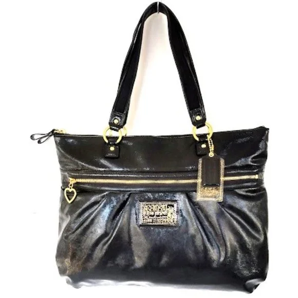 Coach Poppy Black Liquid Glam Patent Leather Tote - Picture 1 of 16